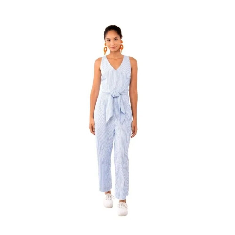 Gretchen Scott Periwinkle Blue Striped Sleeveless Women's Wrap Jumpsuit Plus 4X‎
